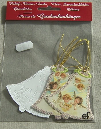 5 Geschenkanhänger mit goldener Kordel Glocken 8 x 7,5 cm