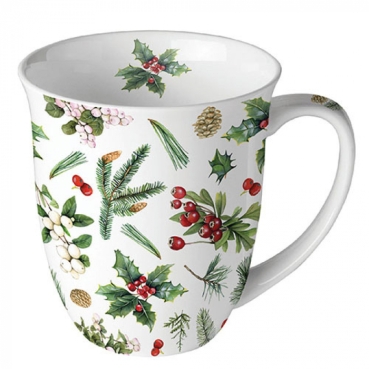 Ambiente Mug Tasse 0,4 l Winter Greenery white