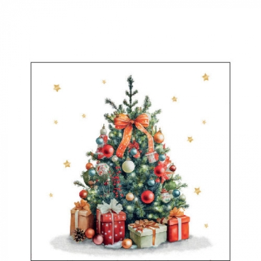 Ambiente Cocktail Serviette 25 x 25 cm pro Stück Decorated Christmas Tree
