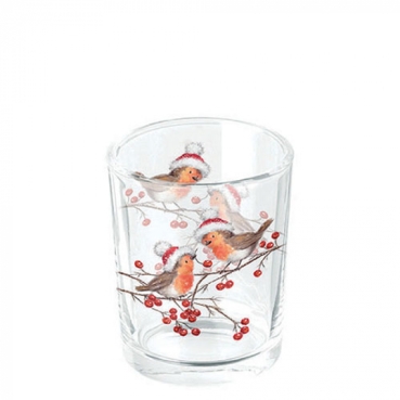 Ambiente Tea Light Holder Christmas Robins White