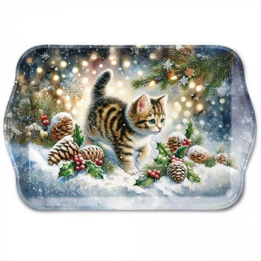 Ambiente Tray Melamine Tablett 13 x 21 cm Cute Cat in the Snow