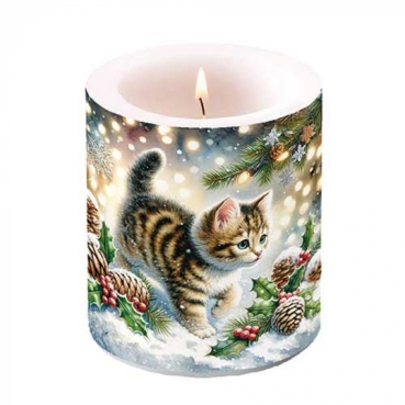 Ambiente Candle Kerze medium Cute Cat in the Snow