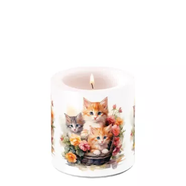 Ambiente Candle Kerze small Kittens in Basket