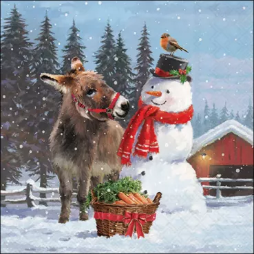 Ambiente Lunch Serviette 33 x 33 cm pro Stück Donkey with Snowman