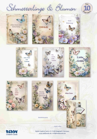 Reddy Cards Bastelset Glückwunschkarten Blumen und Schmetterlinge