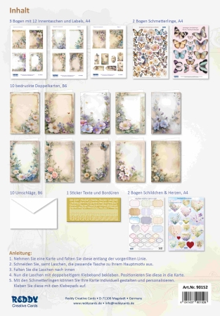 Preview: Reddy Cards Bastelset Glückwunschkarten Blumen und Schmetterlinge