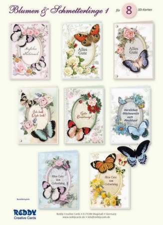 Reddy Cards Grußkarten-Set, Blumen und Schmetterlinge 1