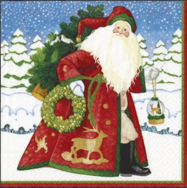 Caspari Cocktail Serviette pro Stück Snowflake Santa