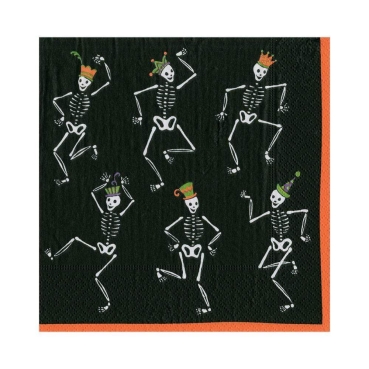 Caspari Lunch Serviette pro Stück Black Dancing Skeleton