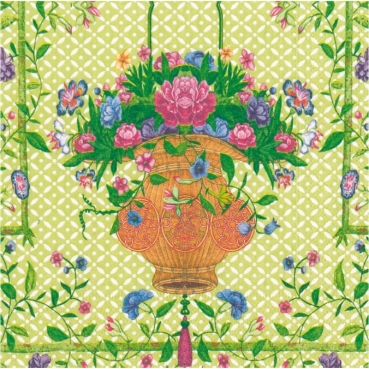 Caspari Lunch Serviette pro Stück Green Wicker Basket