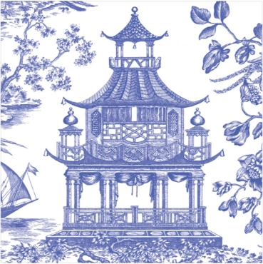 Caspari Lunch Serviette pro Stück Blue Chinoiserie Toile Pagoda