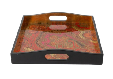 Preview: Caspari Tablett Lack Lacquer Square Tray Fuchsia Jaipur