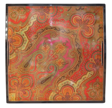 Preview: Caspari Tablett Lack Lacquer Square Tray Fuchsia Jaipur
