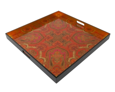 Preview: Caspari Tablett Lack Lacquer Square Tray XL Fuchsia Jaipur