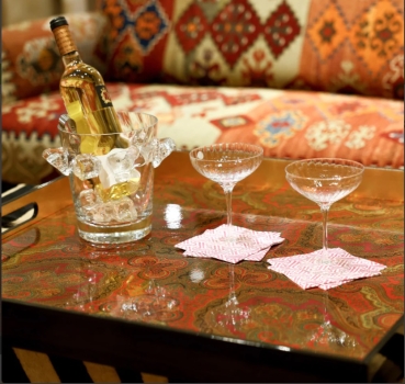 Preview: Caspari Tablett Lack Lacquer Square Tray XL Fuchsia Jaipur