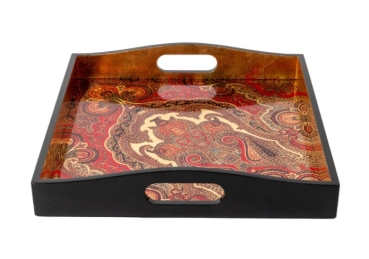 Preview: Caspari Tablett Lack Lacquer Square Tray Crimson Jaipur