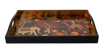 Preview: Caspari Tablett Lack Lacquer Large Rectangle Tray Le Jardin de Mysore