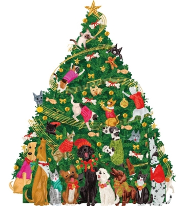 Preview: Caspari 3D Adventskalender Caroling Pets Christmas Tree