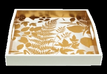Caspari Tablett Lack Modern Fern gold / white