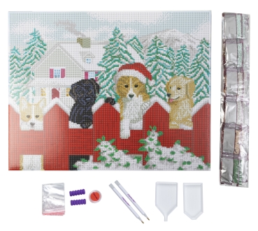 Preview: Craft Buddy CAK-4050L Crystal Art Canvas Kit Holzrahmen Christmas Pups