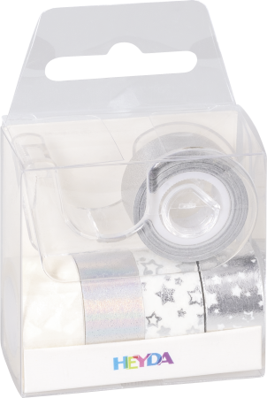 Preview: Deko Tape Mini Sterne jede Rolle 3 m x 12 mm silberfarben
