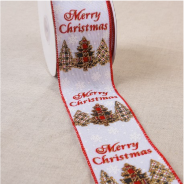Band 63 mm Breite pro Meter Merry Christmas weiss