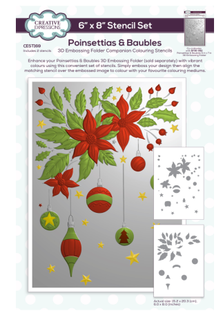 Creative Expressions Poinsettias & Baubles Companion Colouring Stencil