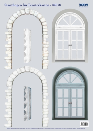 Reddy Cards Stanzbogen Fenster blau / grau
