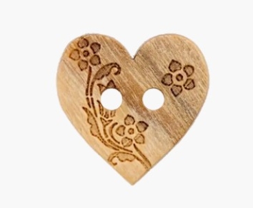 Holzknopf Herz mit Blumen 20 mm