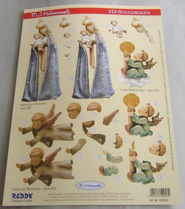 Reddy Cards 3D Stanzbogen Hummel Frohe Weihnachten, Friede den Menschen, Millenium Madonna