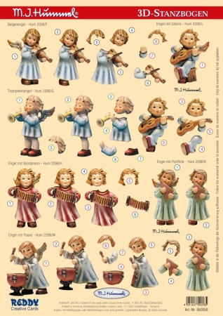 Reddy Cards 3D-Stanzbogen Geigenengel, Trompetenengel, Engel mit Gitarre, Engel mit Panflöte, Engel mit Bandoneon, Engel mit Pauke