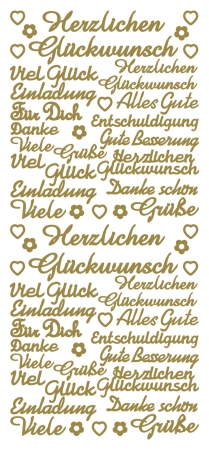 Stickerbogen 10 x 23 cm Verschiedene Texte gold
