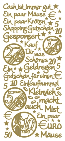 Stickerbogen 10 x 23 cm Cash ist immer gut gold