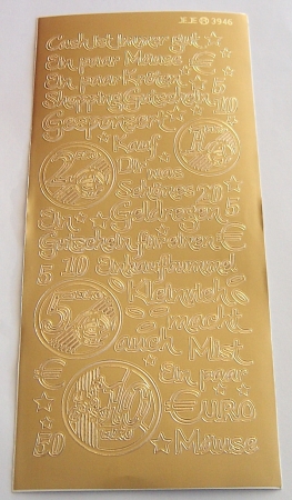 Preview: Stickerbogen 10 x 23 cm Cash ist immer gut gold