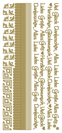 Stickerbogen 10 x 23 cm Verschiedene Texte / Linien gold