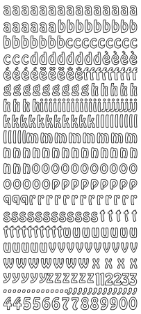 Preview: Stickerbogen 10 x 23 cm Buchstaben klein / Zahlen gold