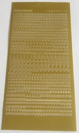 Stickerbogen 10 x 23 cm Mini Buchstaben klein / Zahlen gold