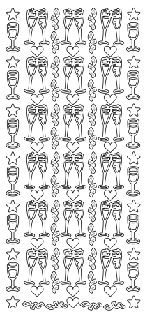 Preview: Stickerbogen 10 x 23 cm Sekt-Glas gold