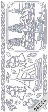 Preview: Stickerbogen 10 x 23 cm Weihnachtslandschaft gold