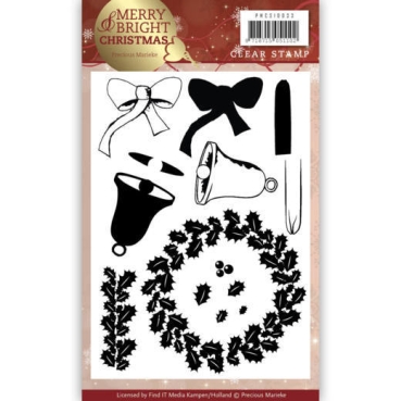 Precious Marieke Clear Stamp Transparente Stempel Merry and Bright Christmas - Wreath