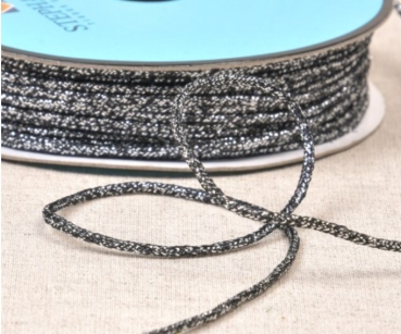 Kordel meliert metallic 2 mm Breite pro Meter schwarz / silber