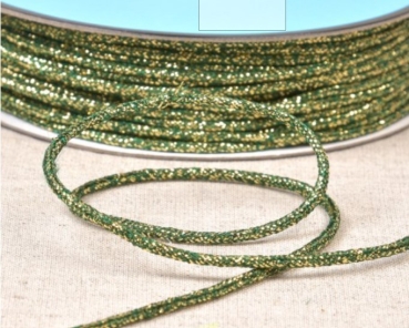 Kordel meliert metallic 2 mm Breite pro Meter dunkelgrün / gold