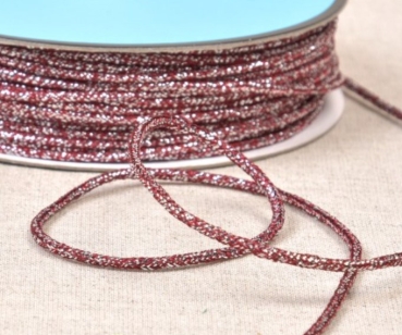 Kordel meliert metallic 2 mm Breite pro Meter bordeauxrot / silber