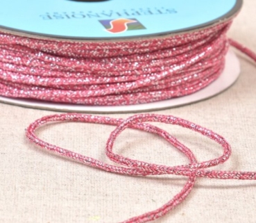 Kordel meliert metallic 2 mm Breite pro Meter rosa / silber