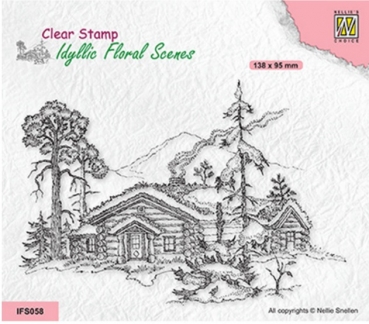 Nellie Snellen Idyllic Floral Scenes Clear Stamps Transparente Stempel Wintery Scene with House and Trees