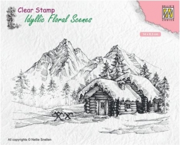 Nellie Snellen Idyllic Floral Scenes Clear Stamps Transparente Stempel Snowy Landscape with Cottage