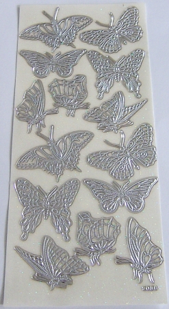 Stickerbogen 10 x 23 cm transparent mit Glitter silber