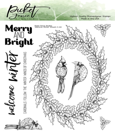 Preview: Picket Fence Studios Welcome Winter Wreath 6 x 6 Inch Clear Stamps