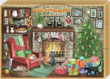Räucher Adventskalender Katzen am Kamin