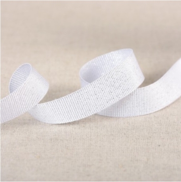 Metallisiertes Ripsband 15 mm pro Meter weiss